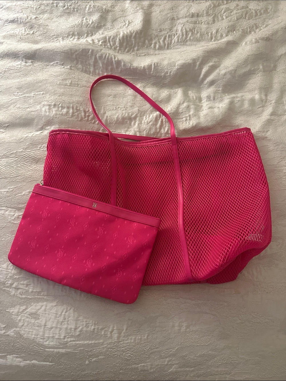 Victoria’s Secret Hot Pink Mesh Tote with Matching Pouch - Women Bags - Picture 3 of 6